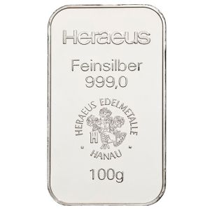 100g Silver Bar Heraeus